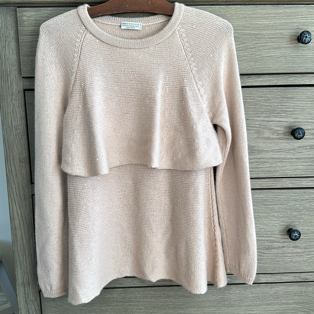 Light Peach BRUNELLO CUCINELLI cashmere sweater with Paillettes Sequins